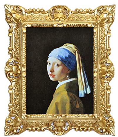 Idea Casa Leinwanddruck Jan Vermeer Mädchen mit Perlenohrring mit Rahmen im Barock-Stil 45 x 37 cm (Gold)