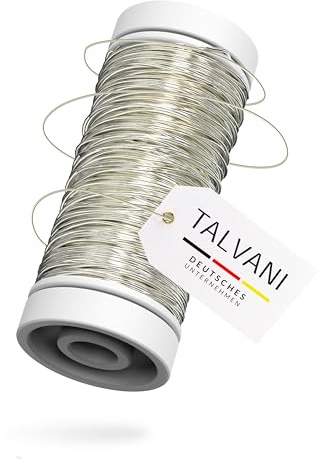 TALVANI Blumendraht | Basteldraht – Hochwertiger Draht zum Dekorieren – Premium Bindedraht – Verbesserter Myrthendraht für Blumengestecke in Gold Silber Zink, Ø 0,35 mm | 50 m (Silber)
