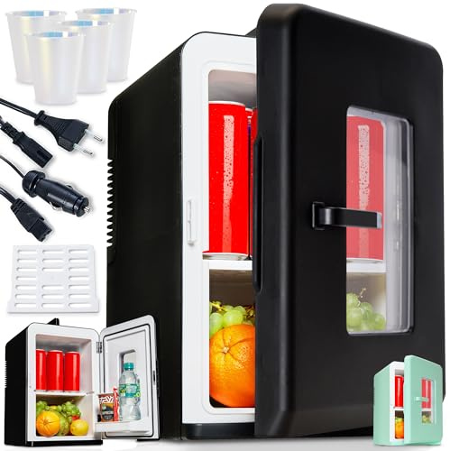 TOM 2in1 Mini Kühlschrank 15 L – Kühl- & Heizfunktion | Tragbarer leiser Kühlschrank für Auto, Camping, Wohnmobil, Gaming und Kosmetik – kompakter Minikühlschrank in Schwarz & Mint