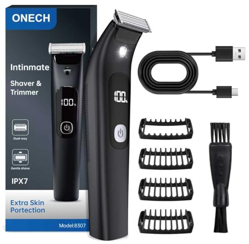 Intimrasierer Mann,Rasierer Herren Intimbereich Wasserdicht Körperrasierer Herren Typ-C Bodygroom Herren Nass Trocken Intim Rasierer Männer Beine Brust Achselhöhle Leiste Aufsteckkämme Schwarz