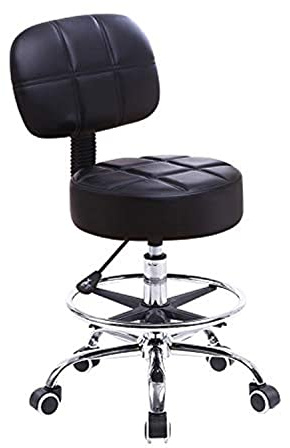 KKTONER Rollhocker Arbeitshocker mit Rückenlehne Höhenverstellbarer 53-68cm Salon Hocker PU Leder Schwarz