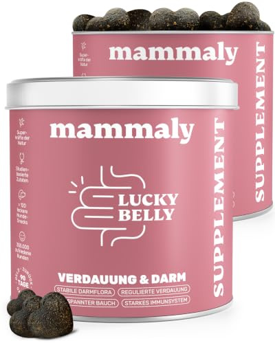 mammaly 2er VORTEILS-PAKET: Lucky Belly® Verdauungs-Komplex mit Probiotika | mit 240 Snacks für Magen, Darm & Darmflora - mit Omega 3, Flohsamenschalen - DLG zertifiziert - mit Tierärzten entwickelt