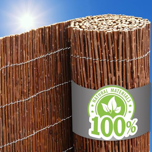 UrFence Balkon Sichtschutz Weide 110x500 cm - Gartenzaun Weidenzaun - Balkonverkleidung Wetterfest - Sichtschutzmatte Holz - Sonnenschutz Sichtschutzzaun Garten Terrasse Weidenmatte Rollzaun Holzzaun