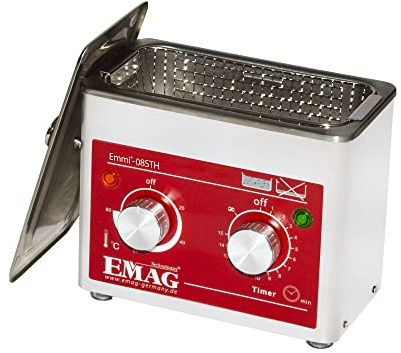 EMAG Ultraschallreiniger Emmi 08STH I Brillenreinigungsgerät auch für Schmuck & Uhren mit Heizung I Ultraschallreinigungsgerät aus Deutschland I 100ml