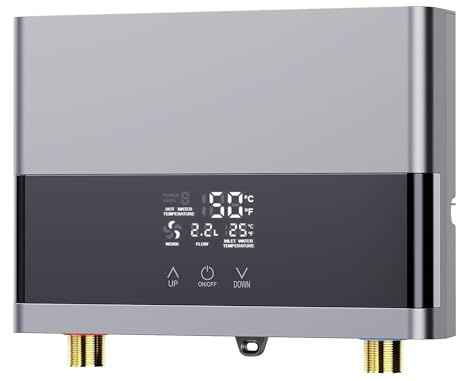 Elektronischer Durchlauferhitzer Küche 220V 6000W elektrische Warmwasserbereiter tankloser Mini-Warmwasserbereiter mit LED Temperaturanzeige, Elektrisch Instant Klein Durchlauferhitzer (Sliver)