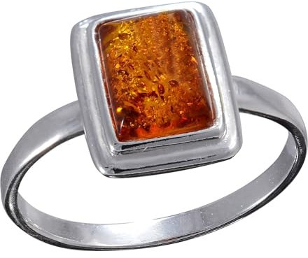 Holiday Gift Shops Ring aus Sterlingsilber und baltischem Honig, Kleiner Rechteck-Bernstein für Erwachsene 18