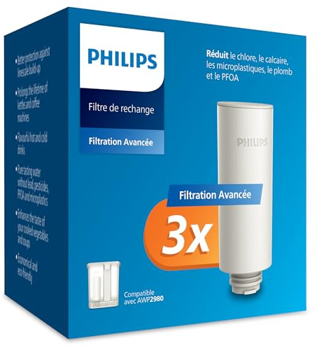 Philips Water Ersatzfilter für Wasserdispenser mit gefiltertem Wasser auf Knopfdruck – 3er-Pack, Geschmack+ Filter verbessert den Geschmack und reduziert Verunreinigungen, BPA-frei