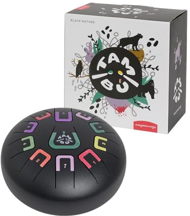 TAMBÚ Trommel, Stahlzunge Trommel, 8 Zoll, 11 Noten, Handpan, Metall-Perkussionsinstrument (Schwarz Matt)