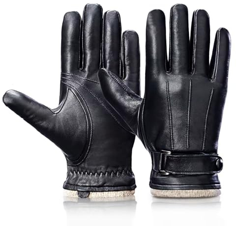 Grdnpro Herren Winter Warme Outdoor Lässige Lederhandschuhe Rutschfeste | Touchscreen Texting Geeignet Wollfutter Weiche Winddicht Handschuhe aus Echtleder