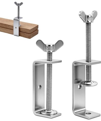 NVGFTG 2 Stück 304 Edelstahl C Klemme Hochleistungs C Zwingen 0-80mm Silber | C Klemmen mit M10-Ringschraubengriff Trägerklemme C-Schraubzwinge Schraubklemme, für Schweißen Tischlerei Holzarbeiten