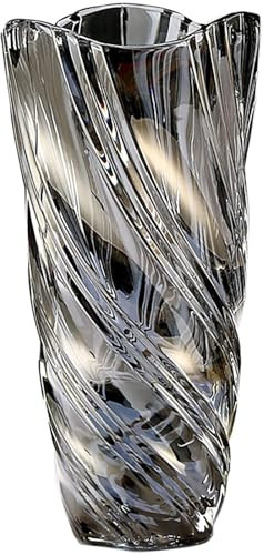 Glas Blume Vase, 24cm hohe Moderne Minimalistische Glasvase Mordische Kristall Dekorative Handgemachte Blumenarrangement für Home Office Dekor, Geschenk für Hochzeit Housewarming feiern (Grau-2)