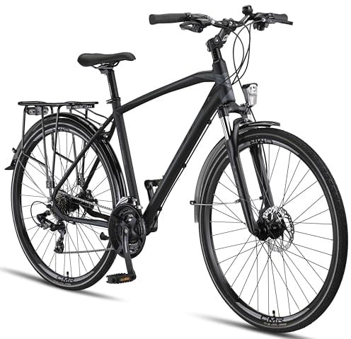 Licorne Bike Premium Touring Trekking Bike in 28 Zoll Aluminium Scheibenbremse Fahrrad für Jungen, Mädchen, Damen und Herren - 21 Gang-Schaltung - Mountainbike - Crossbike (Herren, Schwarz)
