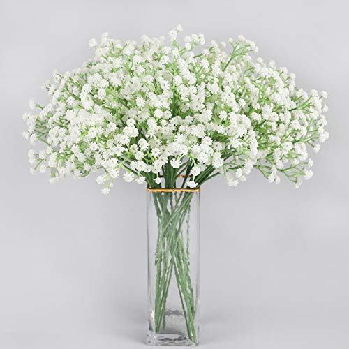 Homcomodar Künstlich Gypsophila Kunstblumen wie echt 24 Pcs Fake Blumen Deko Schleierkraut Künstlich Blumen Weiß Blumenstrauß für Hochzeit, Party, Büro Home Decoration