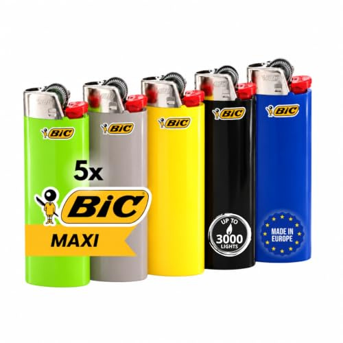 BIC Maxi Feuerzeuge Bunt (BIC Maxi J26) (Stück 5) | Original Einwegfeuerzeuge – Zuverlässig, langlebig & sicher
