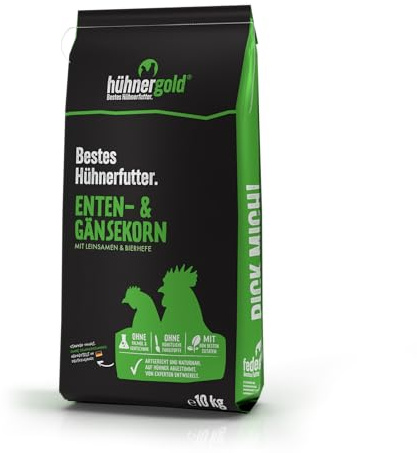 DuckGold® Enten- & Gänsekorn 10 kg – Optimal mineralisiertes Alleinfutter für Enten & Gänse – Mit Leinsaat, Bierhefe & Vitaminen – Ohne Gentechnik, Farbstoffe oder Palmöl