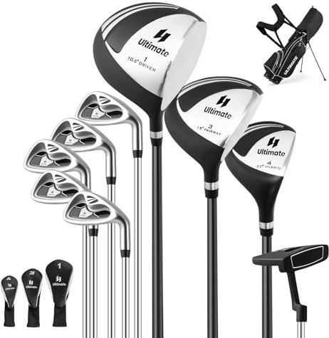 GYMAX komplettes Herren Golfschläger Set, 9 teiliges Golf Set rechtshändig mit Standtasche, Inklusive 1# Aluminium-Driver, 3# Fairwayholz, 4# Hybrid, 6-9# Eisen, P# Zink-Eisen, Putter (Schwarz)