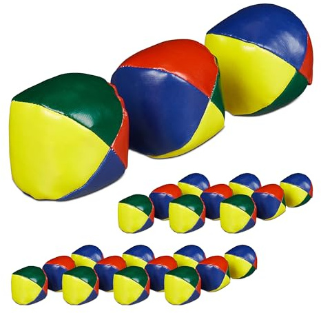Relaxdays Jonglierbälle, 24er Set, Ø 65 mm, Anfänger & Profis, PVC, Sandfüllung, Jongliersäcke Kinder & Erwachsene, bunt