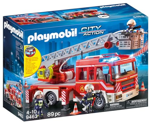 PLAYMOBIL City Action 9463 Feuerwehr-Leiterfahrzeug mit Licht und Sound, Ab 5 Jahren