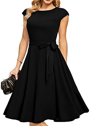 DRESSTELLS Cocktailkleid Damen Festliche Kleider 1950er Knielang Rockabilly Hochzeitkleid Swing Partykleid Vintage Petticoat Kleid