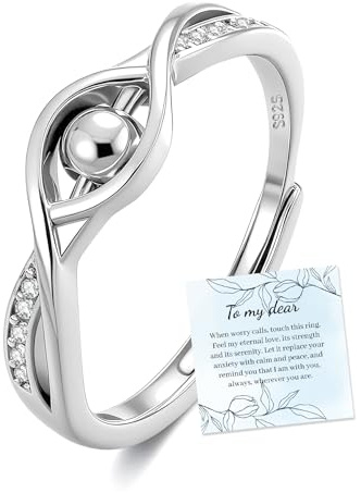 PABBEU Anxiety Ring Fidget Stress Ring Silber 925 Damen mit Zirkonia Verstellbare Spinner Anti Angst Ringe Gegen Nervosität