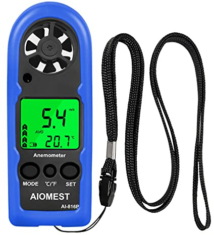 Windmesser Hand Windmessgerät, AIOMEST Mini Anemometer Handheld Windgeschwindigkeitsmesser misst Windgeschwindigkeit, Temperatur & Windchill für HVAC, Segeln, Schießen – Taschenanemometer AI-816B