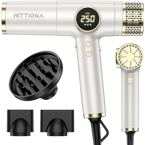 HITTIONA Föhn, 110.000 U/min Hochgeschwindigkeits Ionen Föhn Trocknen Haartrockner mit Magnetischer Diffusor, Dual Spannung Fön, Tragbar Reisefön mit 4 Temperatureinstellungen, 3-Gang, Salon Haarfön