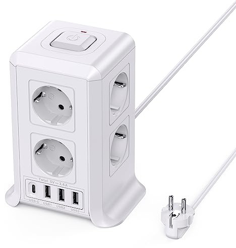 Mehrfachsteckdose mit Schalter, Sameriver 8 Fach Steckdosenleiste Steckerleiste mit 4 USB, Mehrfachstecker Überspannungsschutz, 2M Verlängerungskabel Steckdosenturm für Zuhause,Büro