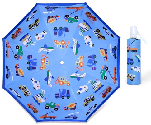 decalsweet Regenschirm Kinder, Automatik Taschenschirm Kinderschirm Auto | Regenschirm mit reflektierenden Streifen, Sturmfest,Kompakter,Robuster, Leicht zu Transportieren, Reise Regenschirm,