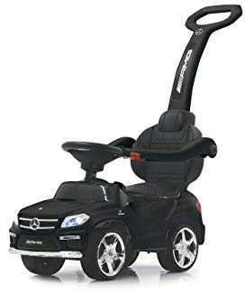 Jamara Rutscher Mercedes-AMG GL 63 2in1 – Kippschutz, Kunstledersitz, Kofferraum, Schub- und Haltestange mit Rückenlehne/Schutzbügel, Licht vorne/hinten, Motorsound, Hupe, Musik, schwarz, 460434