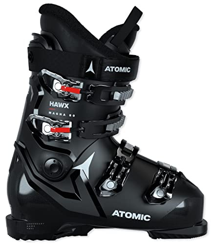 ATOMIC HAWX Magna 80 Skischuhe - Größe 29/29.5 - Alpin-Skischuh für Erwachsene in Schwarz/Weiß/Rot - 102mm breite Passform - Stabile Prolite Konstruktion - Memory Fit für präzisen Sitz