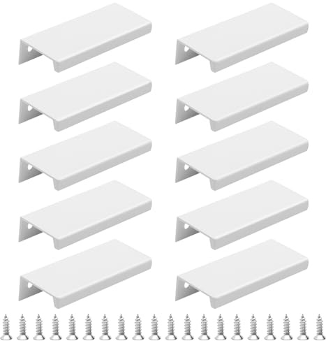 FL HUA 10 Stück Verdeckter Möbelgriffe mit Schrauben, Aluminium Schubladengriffe Weiß, 80mm Moderne Griffe for Garderobe Kücheng Schrank Schublade