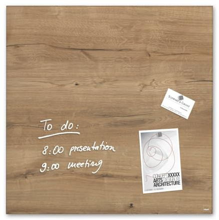 SIGEL GL254 Premium Glas-Magnettafel 48 x 48 cm Natural-Wood/Holzoptik hochglänzend, SGS geprüft, einfache Montage, incl. 3 Magnete, Glas-Magnettafel Artverum