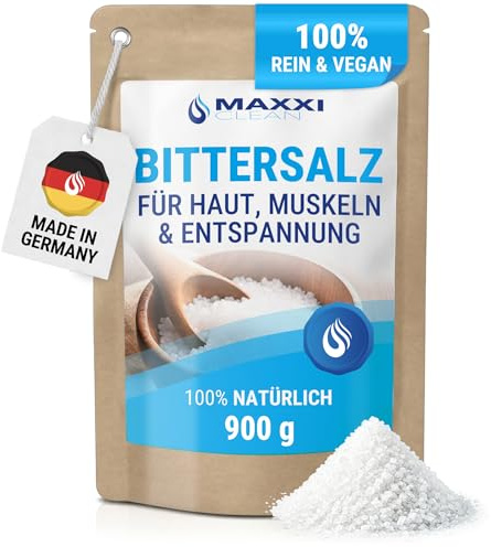 Maxxi Clean | 1x 900 g hochreines Bittersalz | Badesalz für Wellness & Körperpeeling | Epsom Salt Made in Germany | pure Entspannung für Muskeln, Haut und Seele | Magnesium geeignet zur Gartenpflege