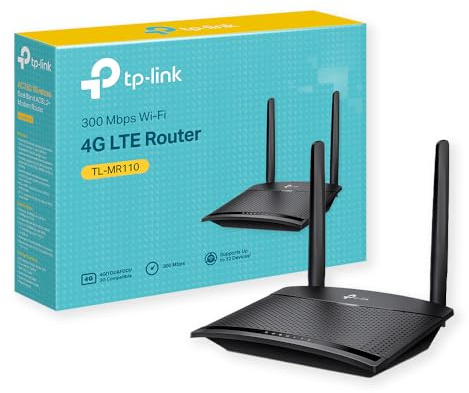 TP-Link TL-MR110 4G LTE Router, 4G Download 150 Mbit/s, WLAN 2,4 GHz 300 Mbit/s, 2 x Ethernet-Ports, 2 x Externe Antennen, Plug and Play, Router-Modus, bis zu 32 Geräte, Kindersicherung, Gast-Netzwerk