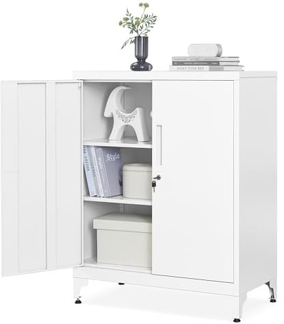SONGMICS Aktenschrank, mit 2 Türen, abschließbar, aus Stahl | Mehrzweckschrank, Büroschrank, für Arbeitszimmer, Wohnzimmer, mattweiß, Berend Kollektion OMC013W01