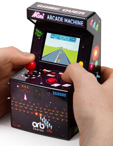 Mini-arcademachine, 240 ingebouwde Games, 8-bit Retro-arcadegames, 2,5-inch kleurenscherm, 8-Weg Joystick, 2 knoppen, volumeregeling, Perfect Cadeau - ThumbsUp!