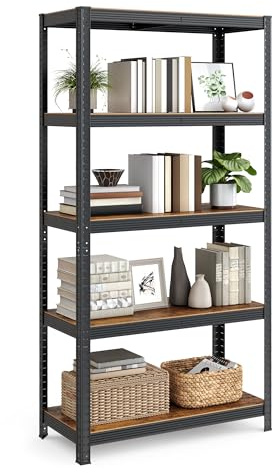 SONGMICS Standregal, 5 Ablagen, verstellbar, 40 x 90 x 180 cm | Bücherregal, Lagerregal, bis 875 kg belastbar, für Küche, Wohnzimmer, Schwarz-Tan, COZORY Kollektion GLR040B11