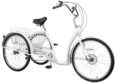 26 Zoll Dreirad Erwachsene Fahrrad Modern 3 Räder Fahrrad Erwachsene mit Einkaufskorb City Einkauffahrrad Bike Höhenverstellbar Dreiradfahrrad Korbes Tragfähigkeit 25kg für Senioren zum Fahren