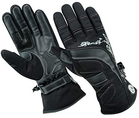 Texpeed Motorradhandschuhe Damen Winter wasserdicht - Biker Winter warm handschuhe - Schwarz gemustert M