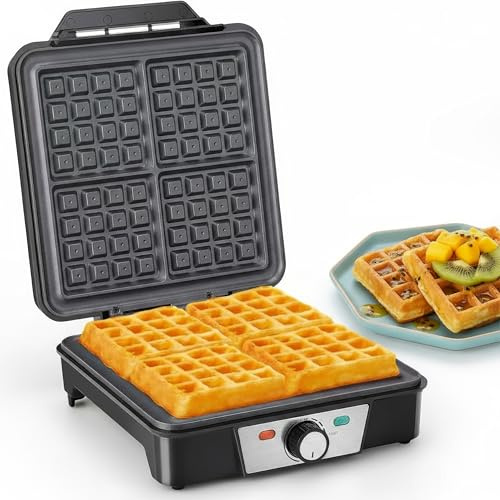Romon Waffeleisen, Klein Belgische Waffle Pancake Maker für 4 Waffeln, 1200W Schnelle Stabile Wärme für Kindergeburtstage Familienfeiern, Schwarz