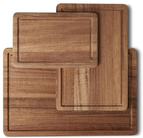Amazon Basics Holzschneidebretter, 3-teiliges Set, Akazienholz, vorgeölt