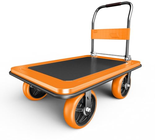NiceyCare Klappbar Stahl-Plattformwagen 500kg Tragfähigkeit 90x60cm 20cm TPR-Rädern für Lager Haushalte Gewerbe platzsparender Transportwagen Orange