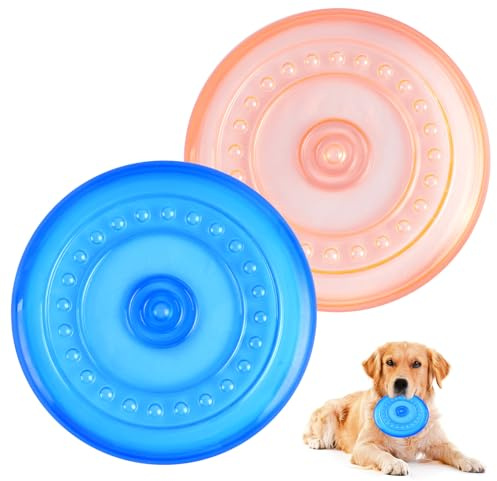 2 Stück Dog Flying Disc, 18.5 cm Hundefrisbee aus Natürlichem Kautschuk | Hunde Frisbee für Land und Wasser, Hunde Scheiben für Hundetraining, Fangen, Spielen (Blau + Orange)