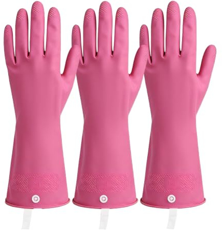 LikGuest Haushaltshandschuhe 3 Paar, 32cm Latex Küchenhandschuhe mit Rutschfester Oberfläche, Wiederverwendbare Spülhandschuhe & Reinigungshandschuhe für Küche und Bad, L