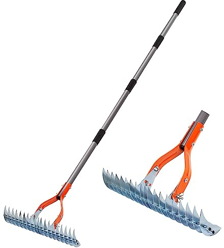 Walensee Vertikutierrechen mit Verstellbarem Stiel, Robuster Rasenrechen aus Stahl zum Entfernen von Moos, Filz, Unkraut & Trockengras, Gartenrechen für Rasenpflege & Lawn Care