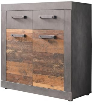 trendteam smart living - Indy - Kommode - Graphit Grau/Alteiche - 2 Schubladen, 4 Fächer - (BxHxT) 82 x 86 x 37 cm - Aufbewahrungsschrank in rustikaler Optik