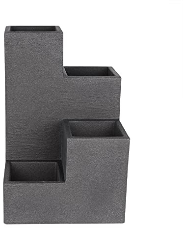 BigDean Blumentreppe in Granitstein-Optik - modernes Hochbeet in Anthrazit - 60x40x40 - Blumenkübel für Terrasse & Balkon - Kräutertreppe frostsicher & wasserdicht