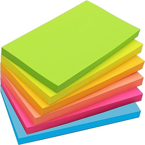 480 Sheets - 7,6 x 12,7 cm Große Haftnotizen, 76 x 127 mm, 6 Brillante Farben, Sortiert, Selbstklebende blöcke, 80 Blatt pro Block für Erinnerung, Checkliste oder To-Do-Liste