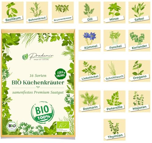BIO Kräuter Samen Set: 16 Sorten Garten- und Küchenkräuter samenfestes Saatgut Kräutersamen Set Bio Saatgut