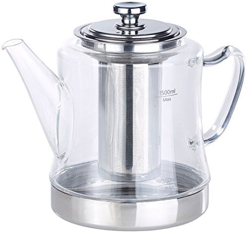 Rosenstein & Söhne Teekocher: 2in1-Glas-Teebereiter & Teekanne für alle Herde, auch Induktion, 1,5 l (Teekanne für Induktionsherd, Glasteekanne, Eier)